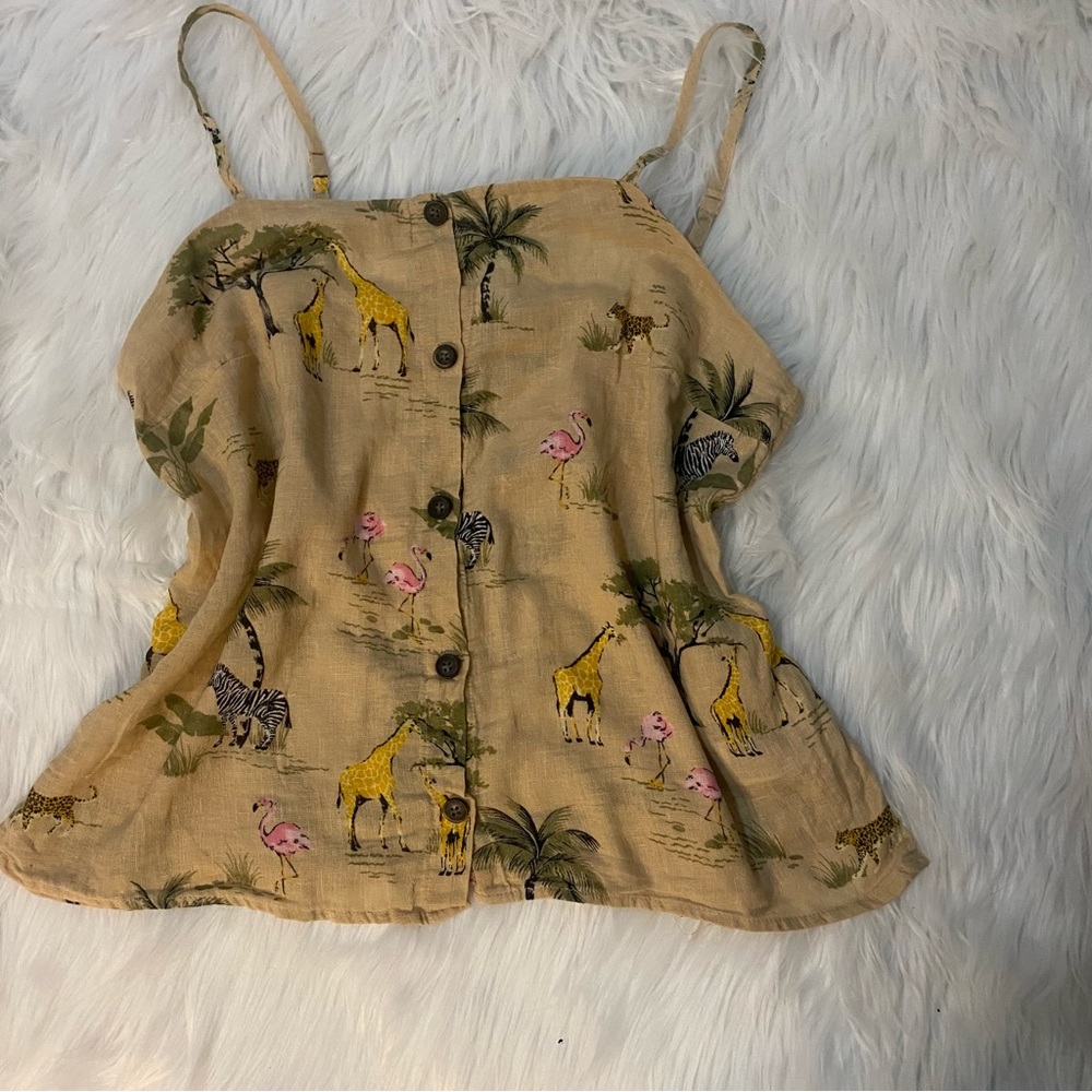 Beautiful Old Navy Beige Linen Cotton Safari Print Tank Top Size Large 😊